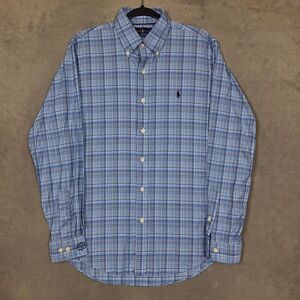 Ralph‎ Lauren Performance Shirt Mens Medium Blue Plaid Check L/S *LOGO ON CUFF*
